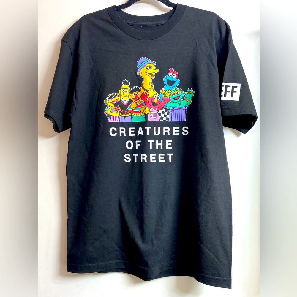 Sesame Street Mens Large Black T-Shirt Cotton Neff Creatures Of The Street NEW.